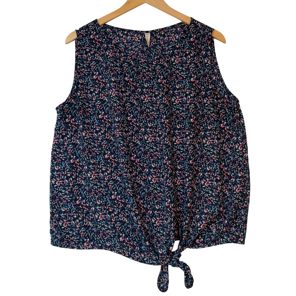 Mia & Tess Womens Size XL Multi Navy Abstract Print Sleeveless Tie Front Top
